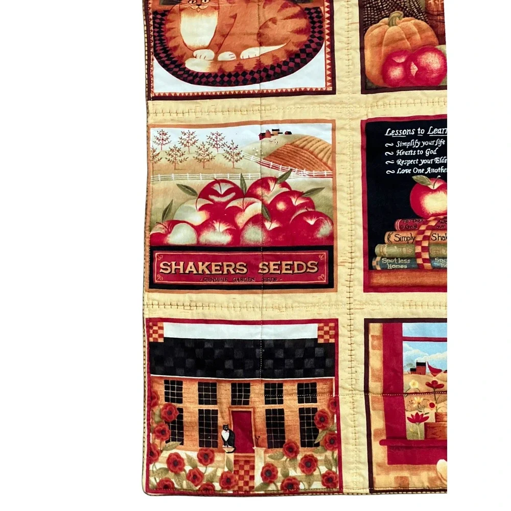 Handmade Quilted Pillow Sham Shaker Folk Art Farmhouse Cat Apple Country